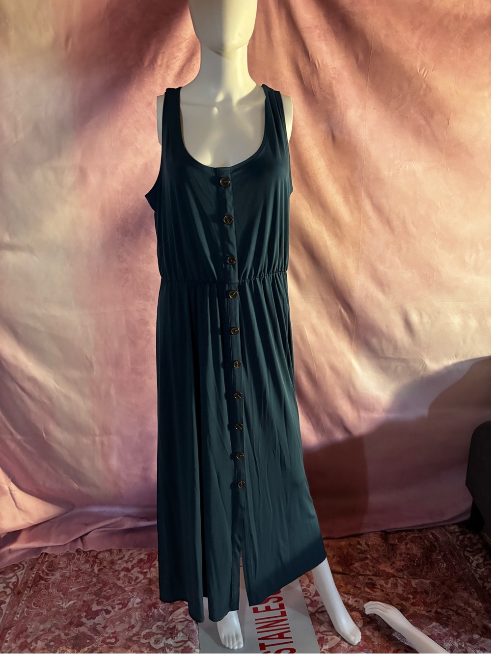 Maurices Dark Teal Button-Front Maxi Dress
